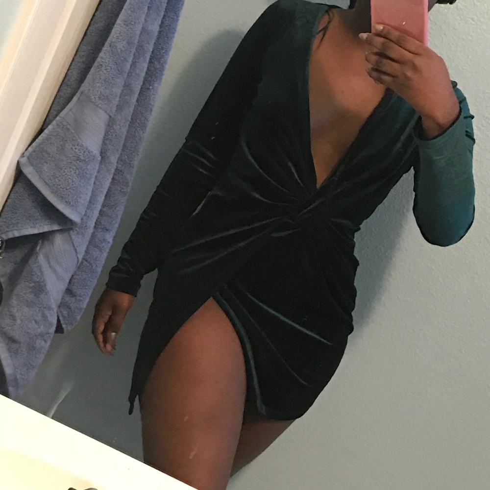 Green Asymmetrical slit dress